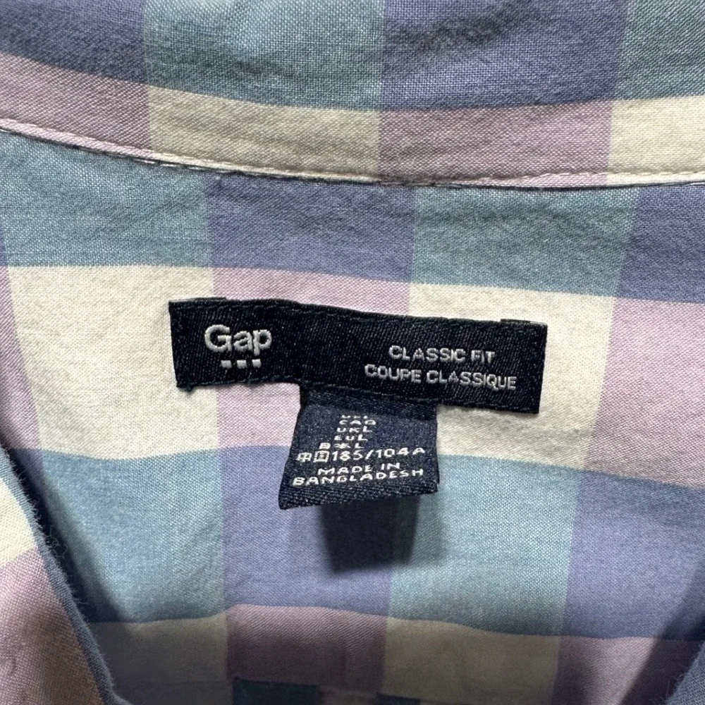 Gap Mens Classic Fit Long Sleeve Button Down Plaid Shirt Purple Blue - Picture 4 of 5
